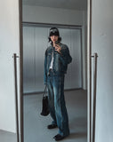 Ocean Washed Stitch Biker Denim Jacket