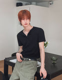 Montes Crop Henley Neck Short Sleeve T-shirt