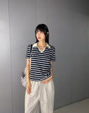Morphol Western Stripe PK Collar Short-Sleeved T-shirt