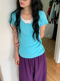 Kiri Punching Round Button Color Short Sleeve Tee