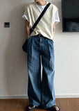 Roll-up wide washing denim
