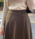 Shalon Unbalanced Pintuck Wool Flare Skirt