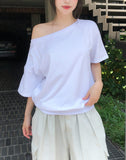 Witty Off-shoulder Short-sleeve Sweatshirt