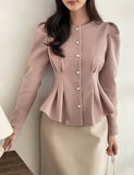 Sophian Wool Peplum Pintuck Jacket Blouse