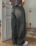 look side folding washing denim pants