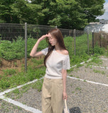 Feminine Cap Sleeves Unbalanced One-Off Short Sleeve Knit