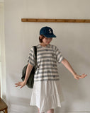 Kaol Stripe Dot Hood Short Sleeve Tee