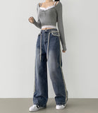 Side Surgery Point Hip Point Long Wide Denim Pants