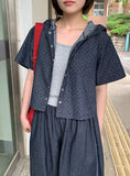 [BAONHAUS] Teltu Dot Raw Denim Hood Short Sleeve Blouse
