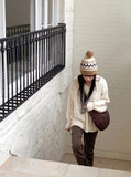 Length cable V-neck loose fit long long sleeve knit