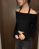 Zuhi shirring off-shoulder knit