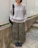 Anno Curved Cotton Cargo Wide Pants
