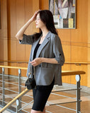 Poiyu Linen Double Button Three Quarter Length Jacket