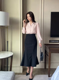 Rund shawl collar puff blouse