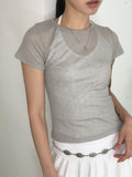 Quady see-through wool tensel layered short-sleeved T-shirt