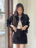 [Non-Fade] Olivew Collar Denim Short Jacket