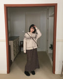 [Brushed] Carin vintage check maxi long skirt