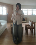 Karik two-way snap button washed wide denim pants