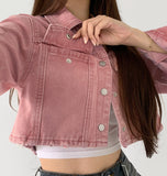 Vintage Washing Pocket Crop Denim Jacket