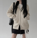 Cable Two-Way Knit Hooded Zip-Up