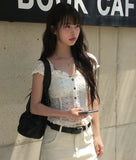 Shaon Punching Frill Lace Off Shoulder Blouse