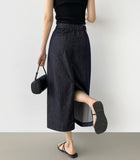 Summer Cooling Non-Fade Back Slit Loose H-Line Long Denim Skirt