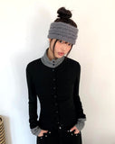 Only Stripe Color Matching High Neck Long Sleeve Cardigan