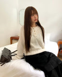 Deha Cable Henley Neck Button Long Sleeve Knit