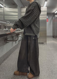Color Matching Stripe Knit Warmer Hood Zip-Up