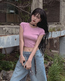 [U-BASIC] Lip Ribbed Crop Cap Short Sleeves