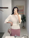 Aro Summer Button Three Quarter Peplum Knit