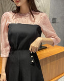 Niaki see-through color matching three quarter length blouse