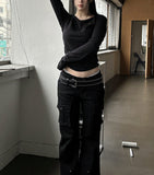 Black Glow Low-Rise Pants