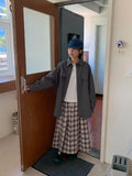 Celine Pintuck Cotton Check Banding Long Skirt