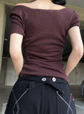 Shirring off-shoulder short sleeve tee