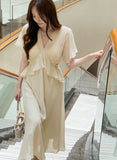 Seine V-neck Peplum Flare Chiffon One Piece