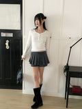 Garb Snap Button U-neck Long Sleeve T-shirt
