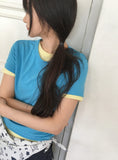 Kayari Color Basic Layered Crop Short Sleeve Tee