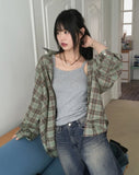 Uter Check Boxy Overfit Vintage Long Sleeve Shirt