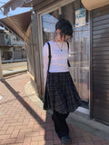 Teten Check Unbalance Midi Skirt