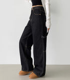Carpenter Raw Union Jack Patch Stitch Long Wide Denim Pants