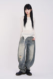 Laser brush balloon denim pants