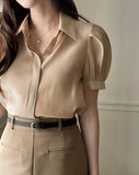 [Tie set] Sell See-through Collar Short Sleeve Blouse
