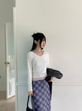 Shabin Vintage Y2K Checkered Ribbon Long Skirt