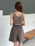 Dinet High-Waist Pintuck Shorts Slacks (Belt Set)