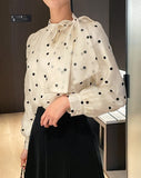 Poche Dot Velvet Tie Brushed Blouse