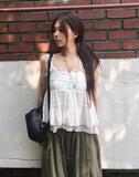 Mealing Frill Button Lace Flared Sleeveless Blouse