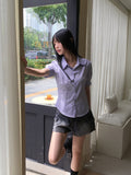 Two-Win Stripe Slim Fit Cropped Short-Sleeved Shirt