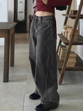 Tapo diagonal line cut washing long wide denim pants