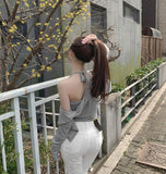 Layered Halterneck Inner Fake Layered Cardigan